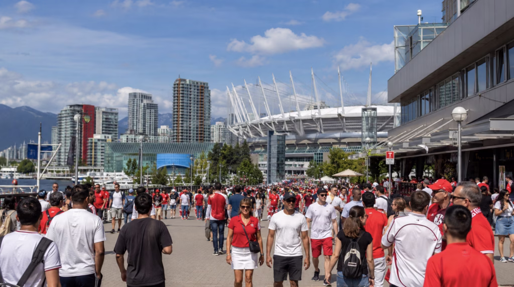 Soccer fans in downtown Vancouver before a World Cup match