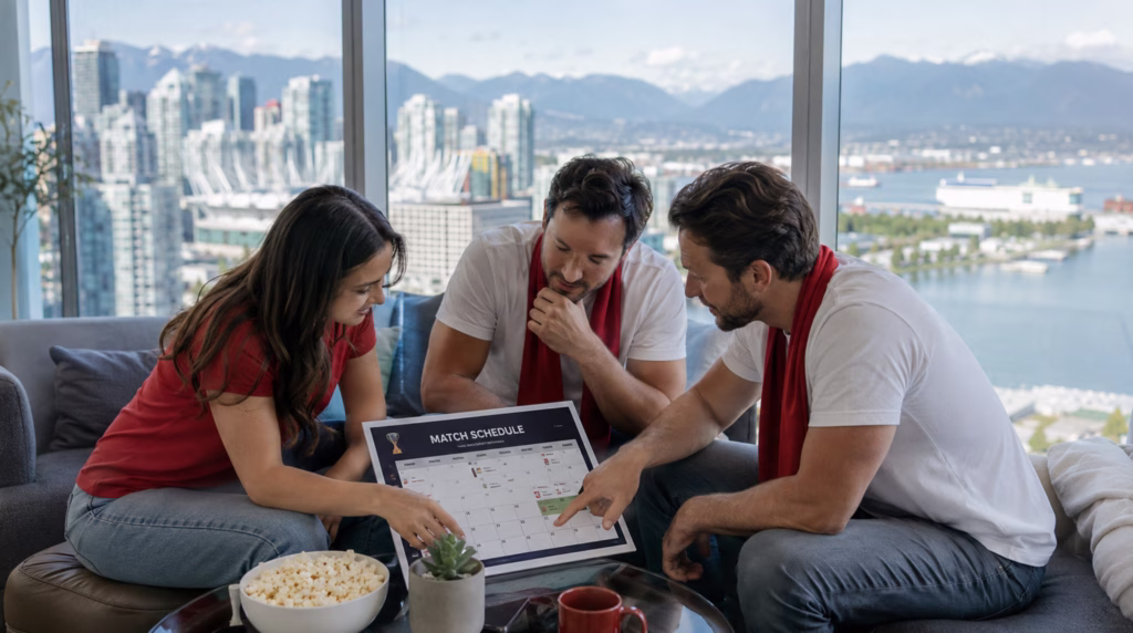 Vancouver soccer fans reviewing World Cup match dates