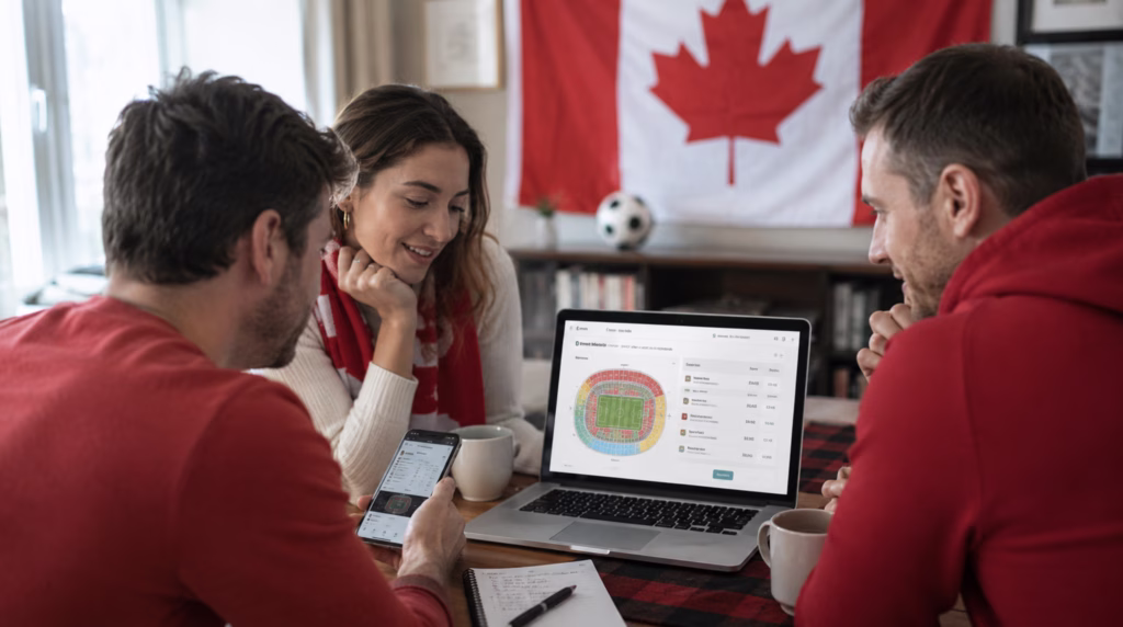 Fan comparing World Cup ticket prices and fees on a laptop