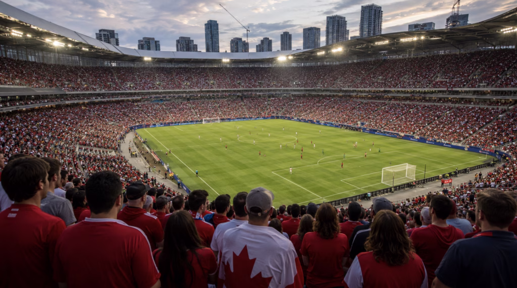 Soccer stadium crowd for World Cup ticket guides in Canada