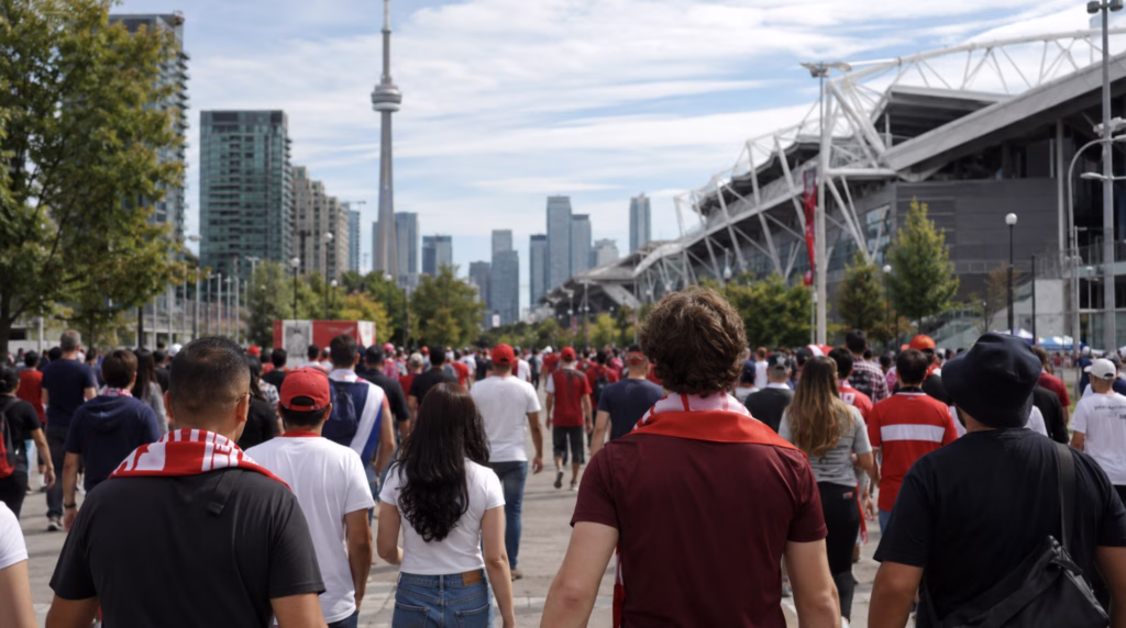 Soccer fans heading to a World Cup match in Toronto