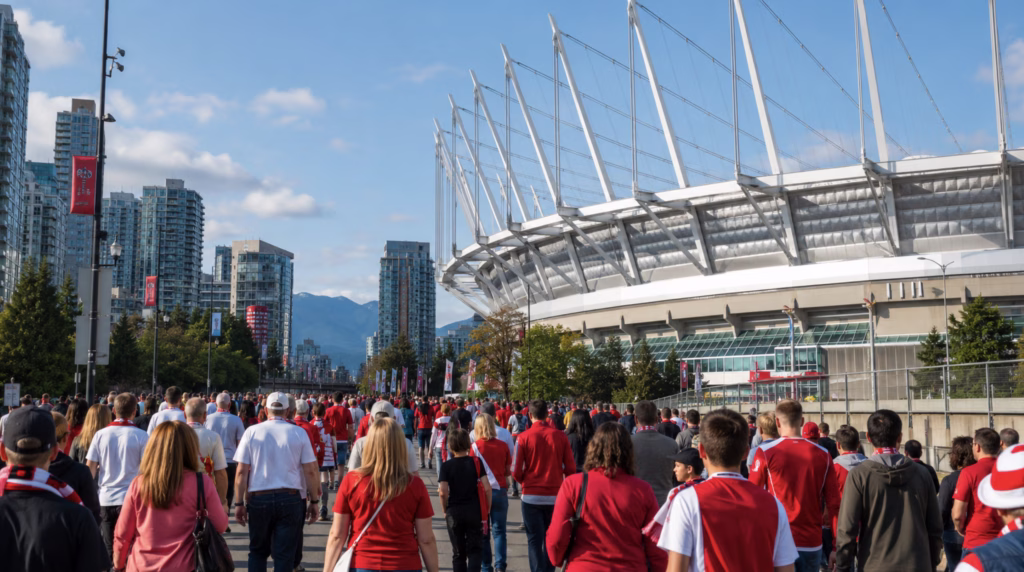 Soccer fans arriving for World Cup tickets at BC Place in Vancouver
